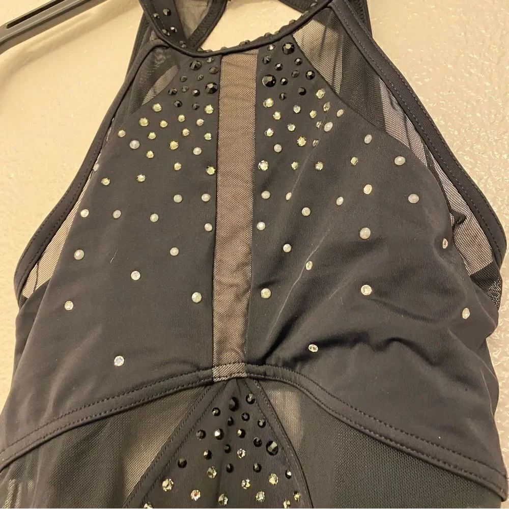 WEISSMAN Ivy Sky Dance Costume black illusion Crystal Halter Leotard MT10716 SA